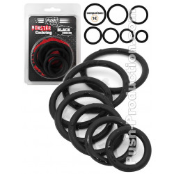 Push Monster - Black Rubber Cockring 7 Ring Set